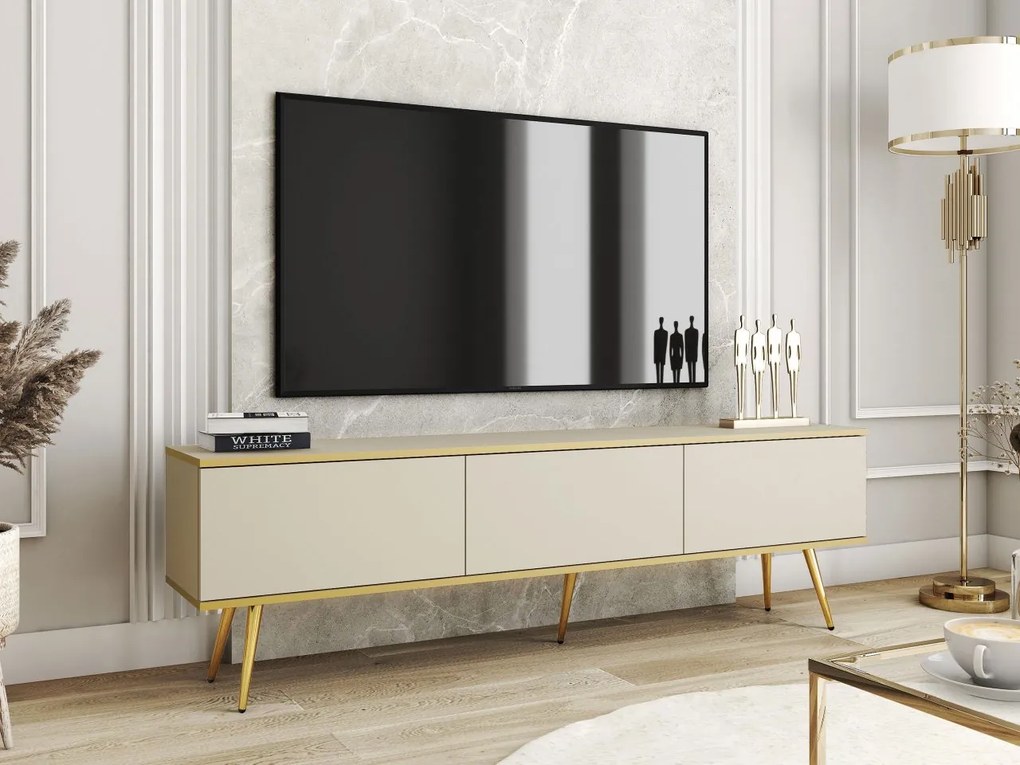 Tv stolík/skrinka Oanisew I, Farby:: biela / biela + zlatá