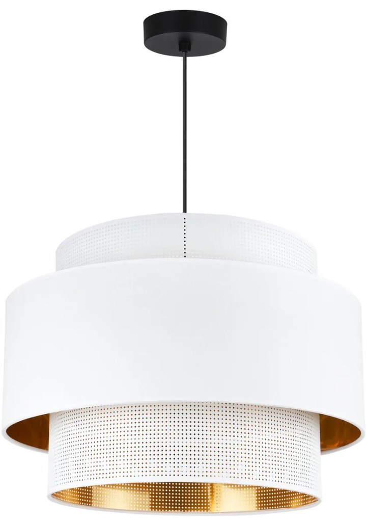 Závesné svietidlo Asti, 1x PVC/biele textilné tienidlo, (fi 45cm), g/c, b