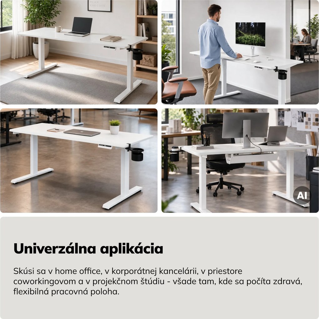 Elektrický stôl s nastaviteľnou výškou ergonomický biely,1600x800 mm: ARIA
