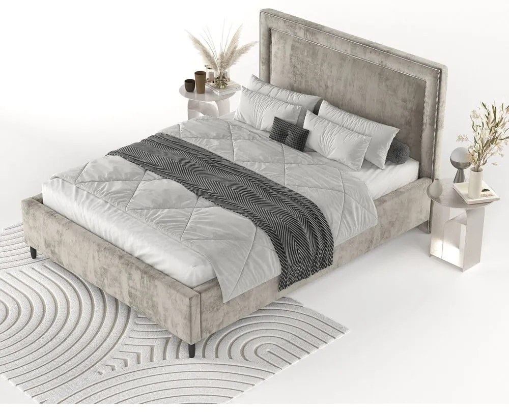 Béžová čalúnená dvojlôžková posteľ s úložným priestorom s roštom 180x200 cm Baleine – Maison de Rêve