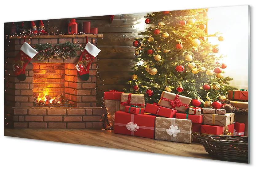Nástenný panel  Krb Vianočné darčeky 125x50 cm