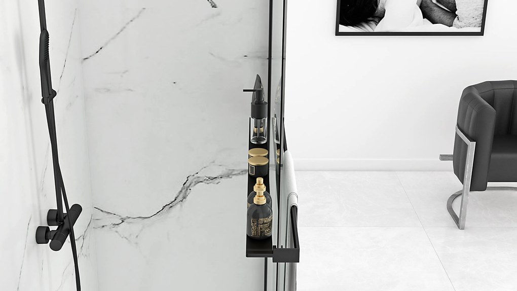 Kovová polica a vešiak na uteráky MAXMAX Rea EVO - na 8mm zásteny - čierna matná