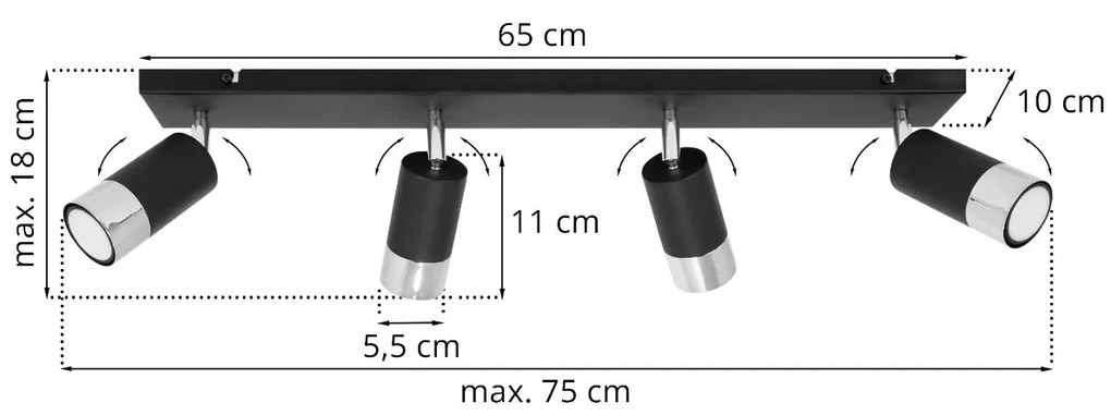 Bodové svietidlo Hugo, 4x čierne/chrómové kovové tienidlo, (možnosť polohovania)