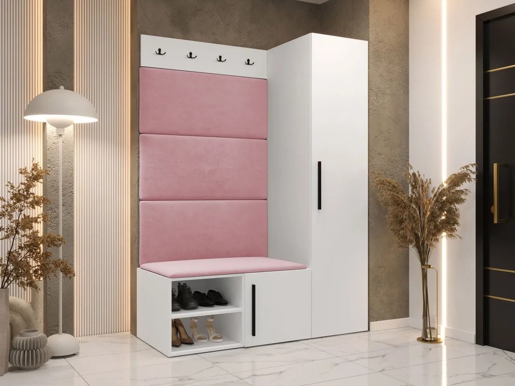Predsieňová zostava Hekurt II, Farby: Biela, Farba čalúnenia:: ekokoža Soft 011 (čierna)