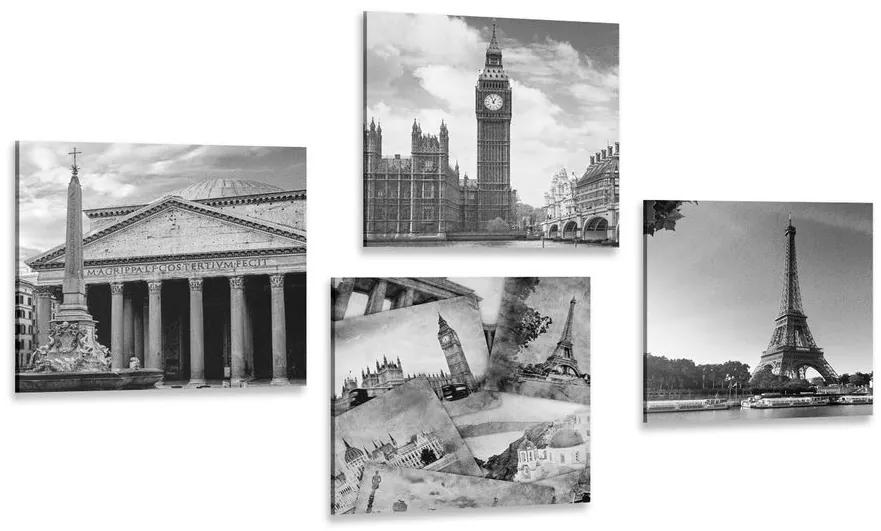 Set obrazov historické pamiatky v čiernobielom prevedení Varianta: 4x 40x40