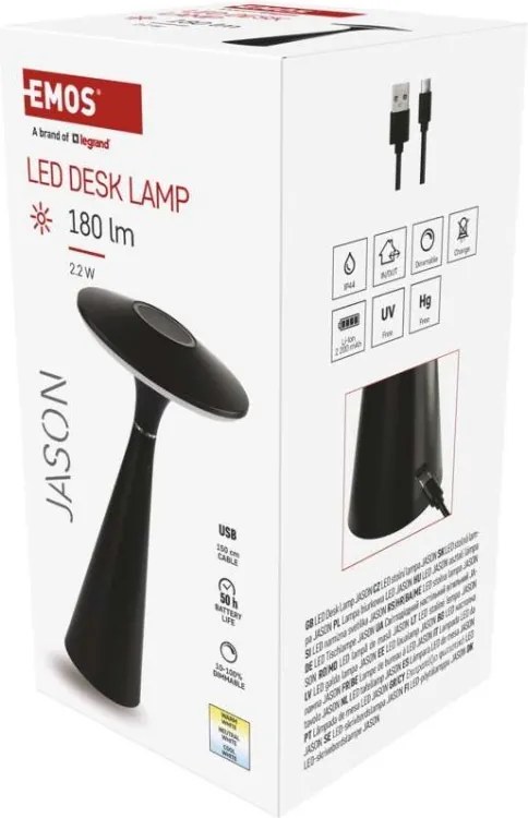 Nabíjacia stolová LED lampa Jason čierna