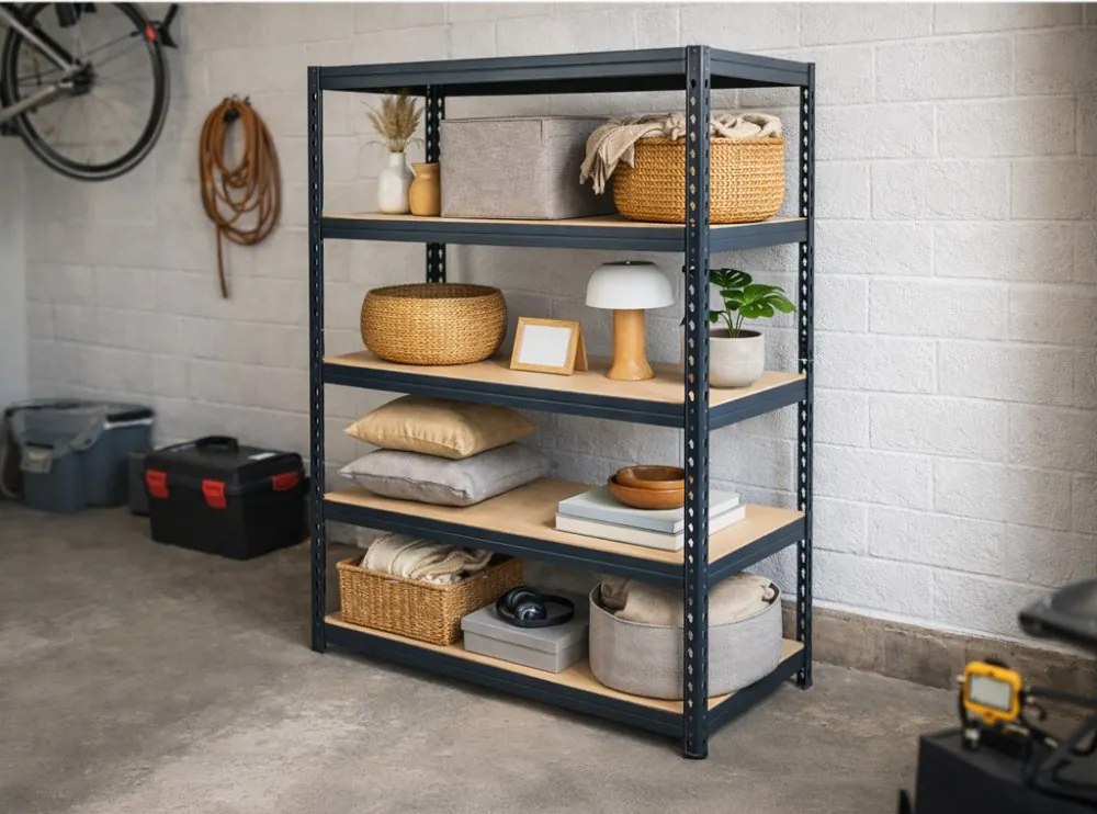 Regál 180x90x40 cm robustný lakovaný 5-policový, nosnosť 100 kg - čierny - 2ks