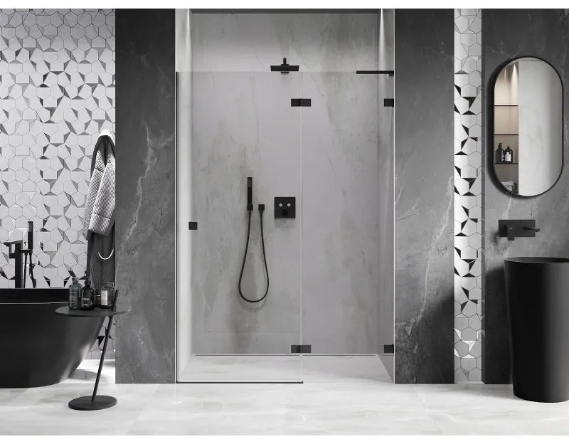 Mexen, Mexen Lunar L Otočné pravé sprchové dvere 130 cm, priehľadné, čierne - 834L-130-000-70-00-P