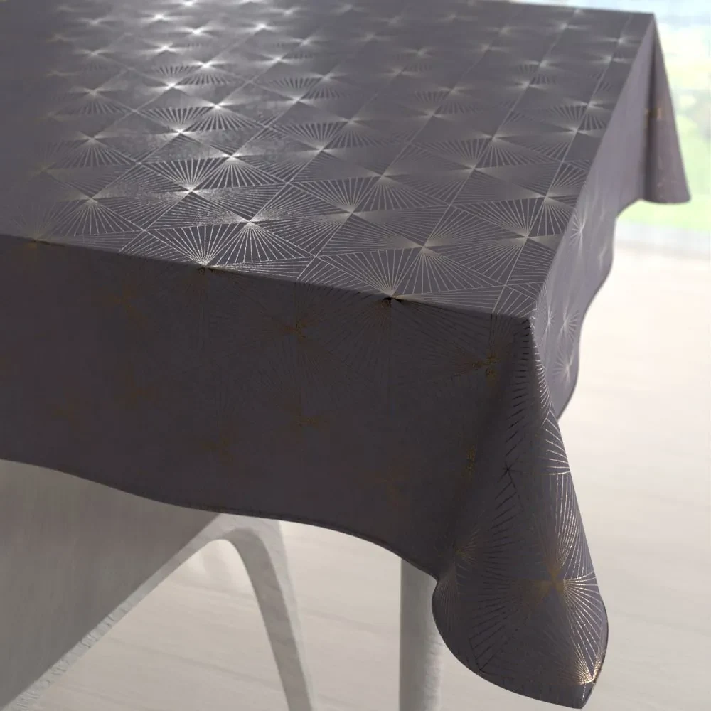 Biante Zamatový štvorcový obrus Isabela IBL-003 Rose Gold trojuholníky na sivom 130x130 cm