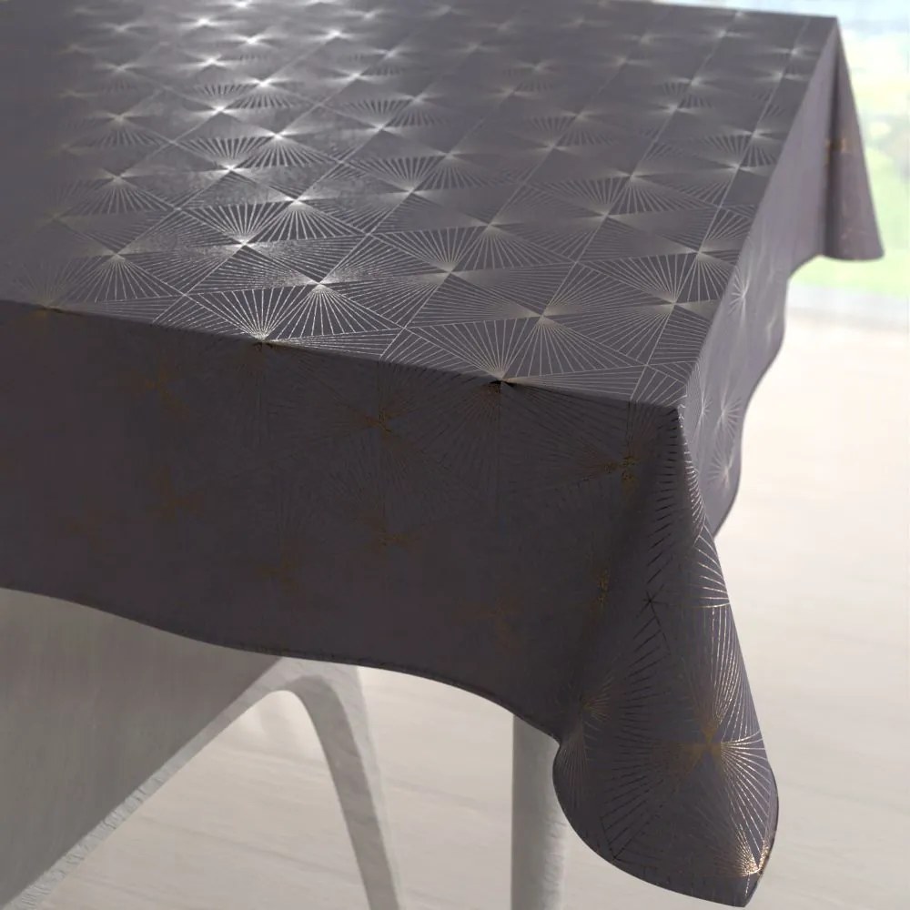 Biante Zamatový štvorcový obrus Isabela IBL-003 Rose Gold trojuholníky na sivom 140x140 cm