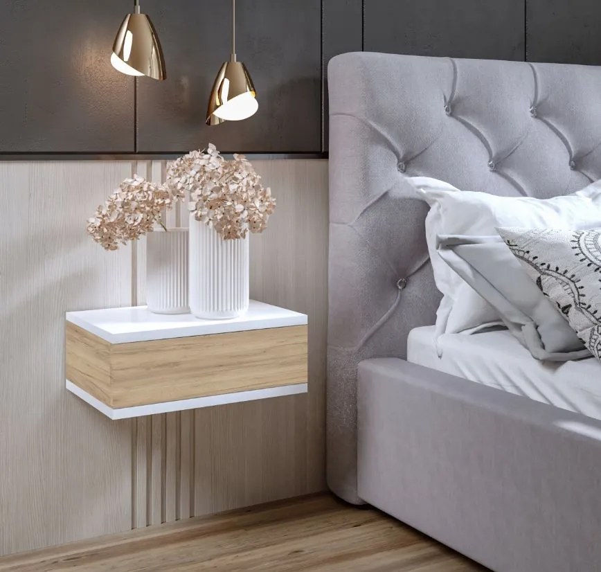 Nočný stolík LOFT - biely/dub craft zlatý