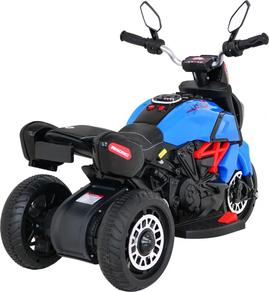 Ramiz Rýchla turistická motorka na batérie pre deti Modrá + Audio + Svetlá + Eko koža