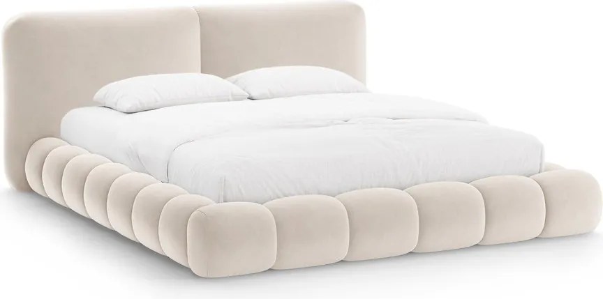 Slonovinová čalúnená dvojlôžková posteľ s úložným priestorom s roštom 180x200 cm Solange – Micadoni