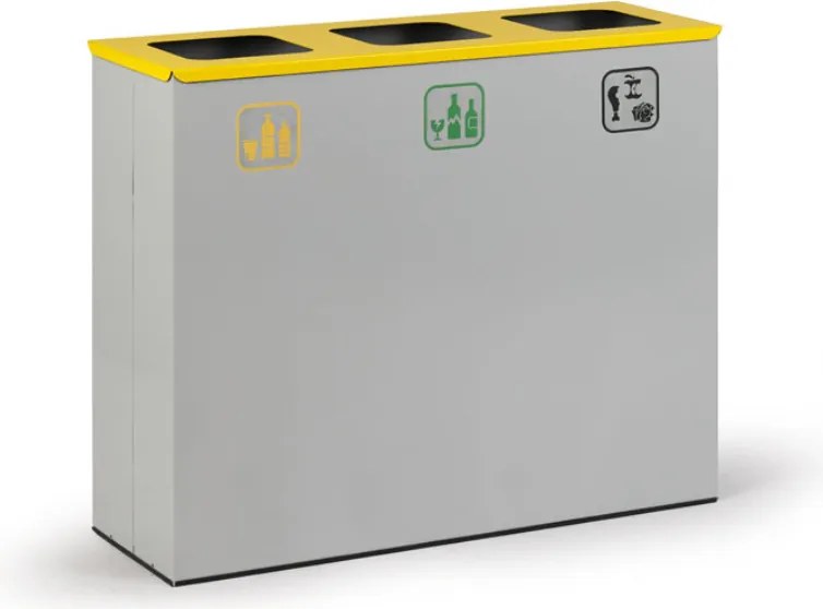 Kôš na triedený odpad, stojan na odpadkové vrecia, sivá/žltá, 3x 50 l