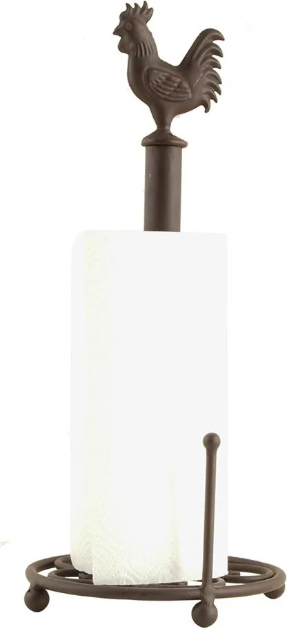 Hnedý antik držiak na kuchynské role s kohútom - Ø 18*43 cm