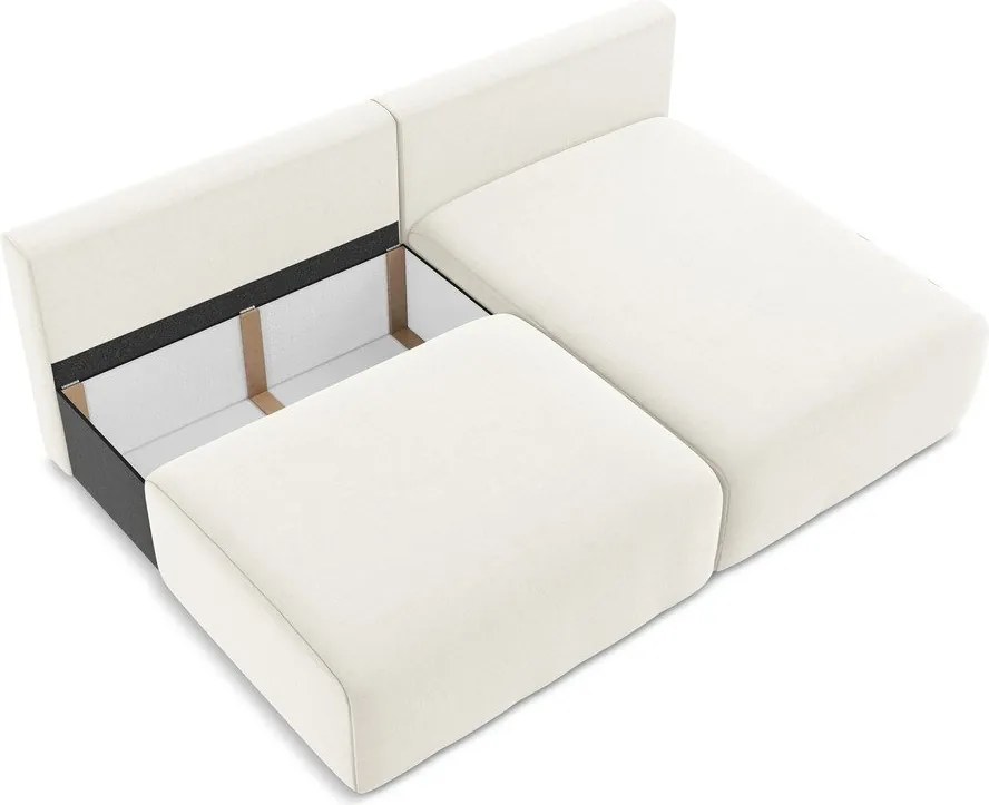 Krémovobiela zamatová rozkladacia/s úložným priestorom rohová pohovka (pravý roh/s leňoškou) Kalena – Makamii