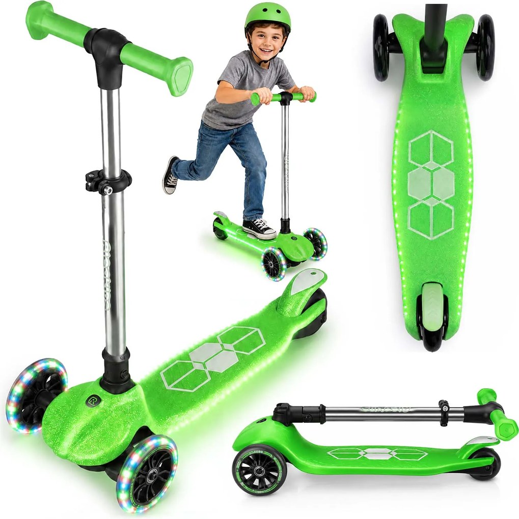 Detská balančná Kolobežka Ricokids Jelly svietiaca v tme - zelená