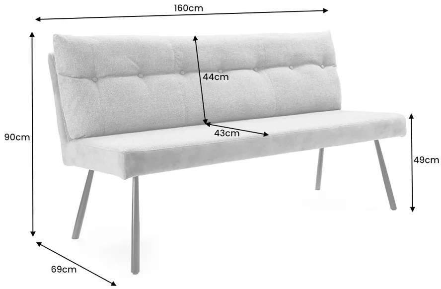 Sedacia lavička BIG GEORGE 160 cm – kombinácia vláknovej látky a velvetu, antracitová