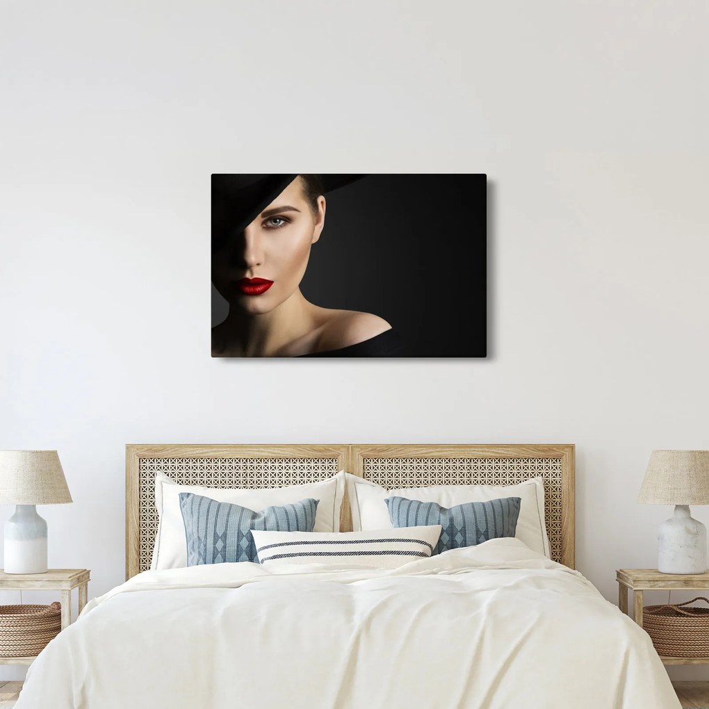 Obraz - Portrét ženy v klobúku (90x60 cm)