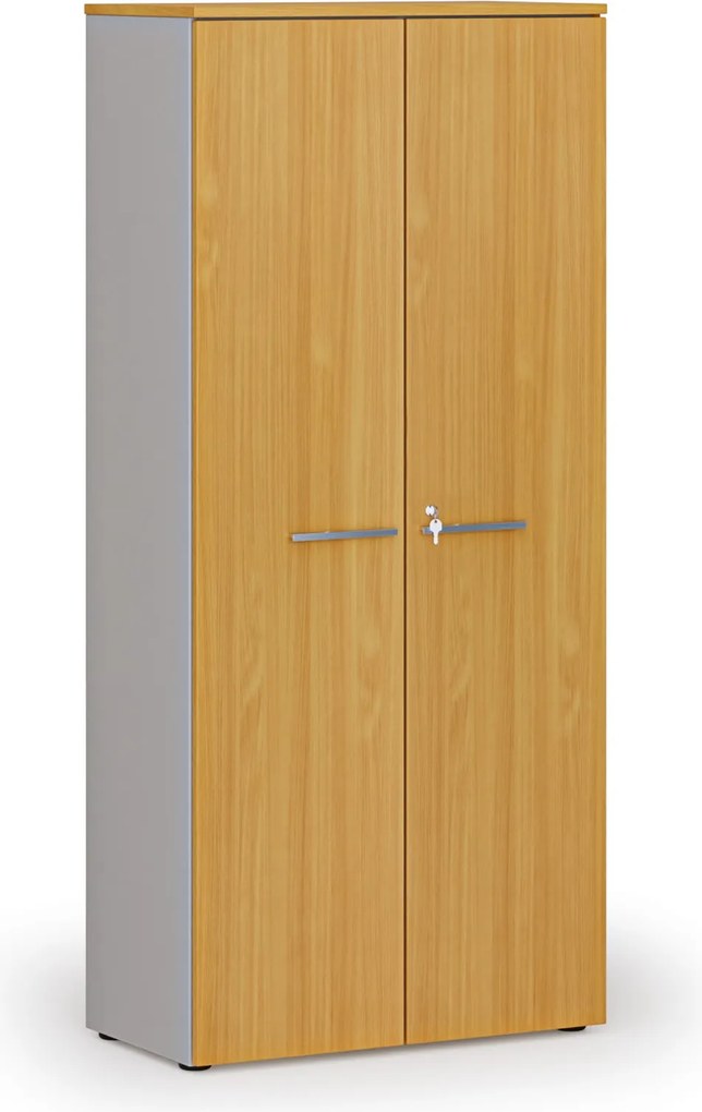 Kancelárska skriňa s dverami PRIMO GRAY, 800 x 420 x 1781 mm, sivá/buk