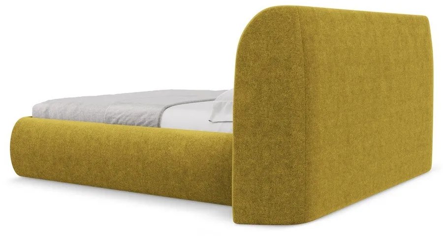 Čalúnená dvojlôžková posteľ s úložným priestorom s roštom 160x200 cm v horčicovej farbe Hauke – Makamii