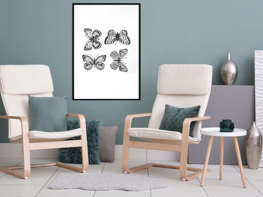 Artgeist Plagát - Four Butterflies [Poster] Veľkosť: 30x45, Verzia: Zlatý rám