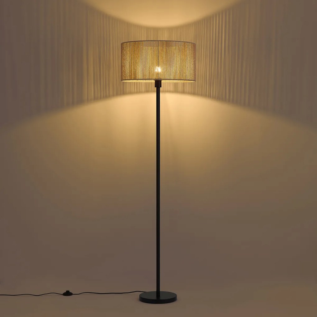 Simplo Floor Lamp: Black Frame with Beige Paper Rope Shade (50/50/25)