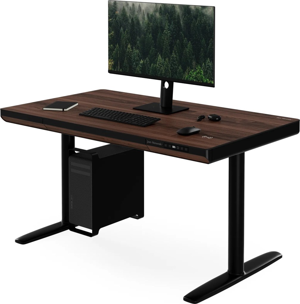 Elektrický písací stôl sit-stand so zásuvkou a bezdrôtovou nabíjačkou Qi čierny/orech, 1200 mm: ELLIS