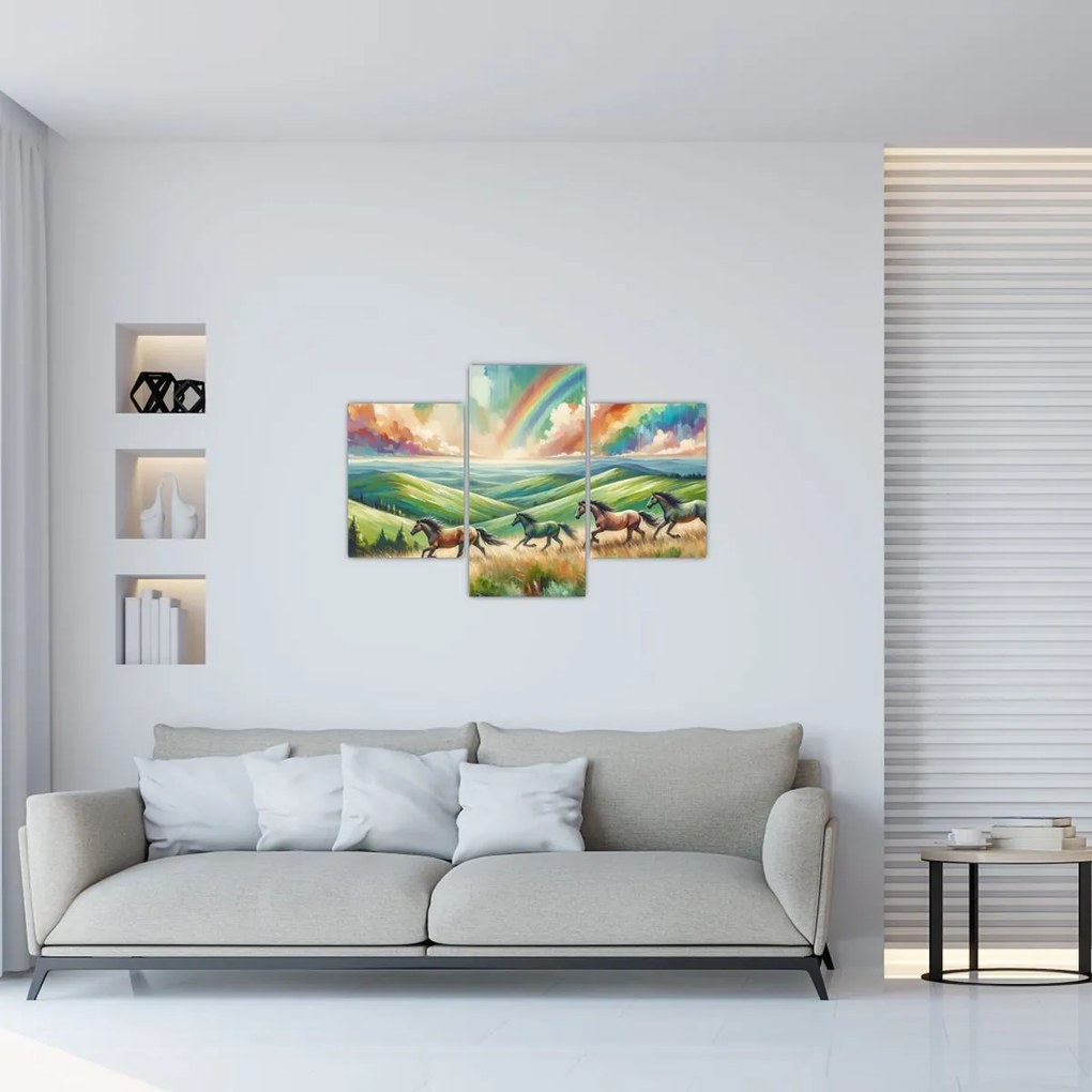 Obraz – Kone cválajúce krajinou (90x60 cm)