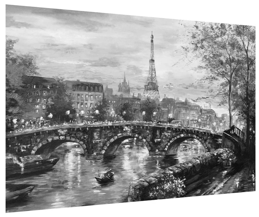 Obraz čiernobielej krajiny s Eiffelovou vežou (90x60 cm)