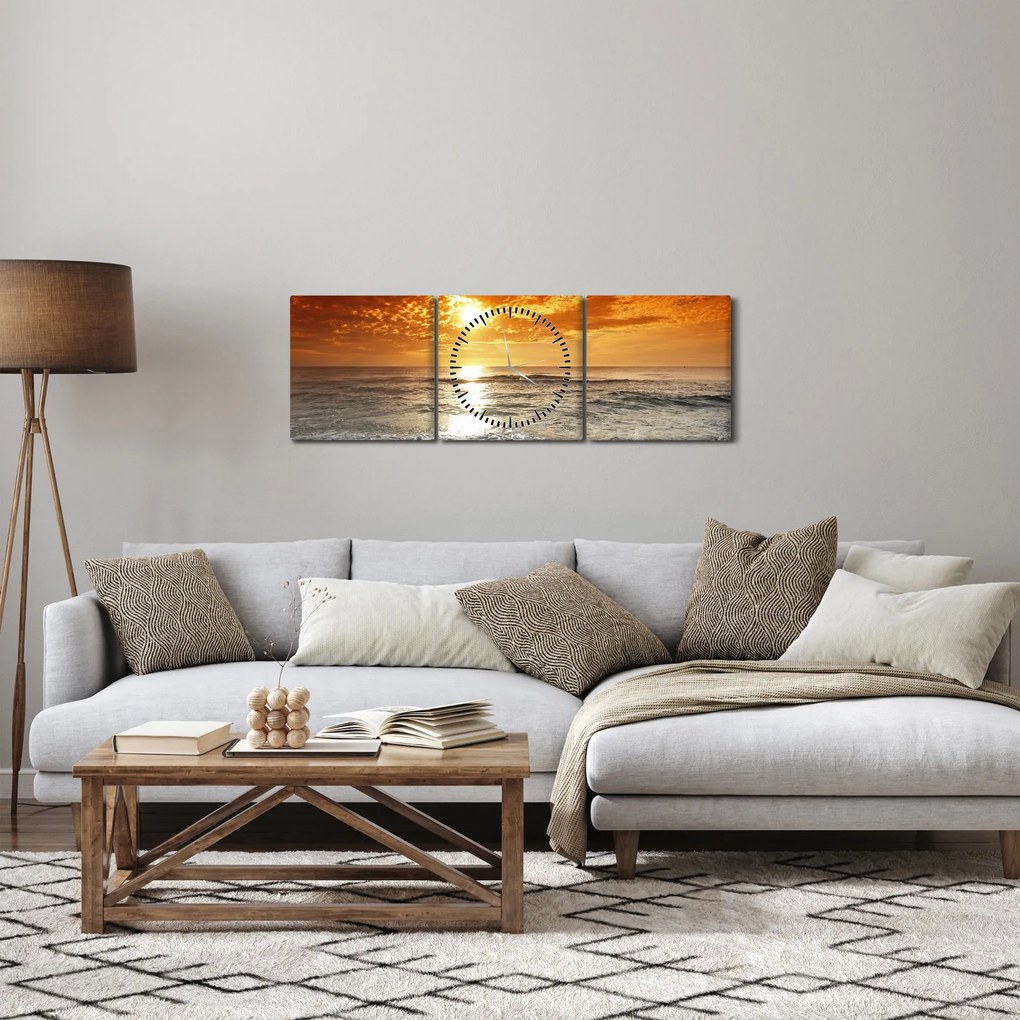 Obraz západ slnka na Korzike (s hodinami) (90x30 cm)