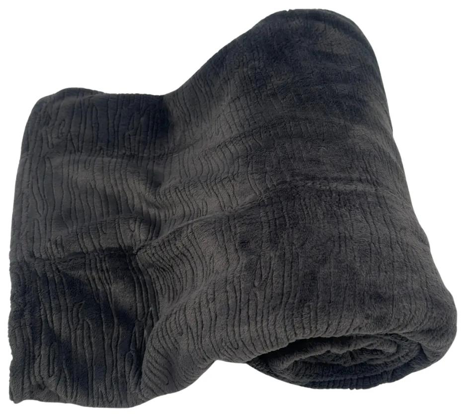 HOME ELEMENTS Mikroflanelová deka, 150 x 200 cm, tmavo sivá s vrúbkami