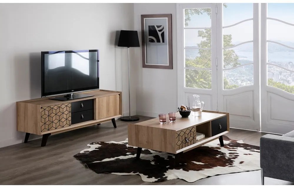 Konferenčný stolík v dekore dubového dreva s 2 zásuvkami Marckeric Ceilan