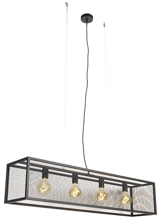Priemyselné závesné svietidlo čierne 118 cm s mriežkou 4-svetlo - Cage