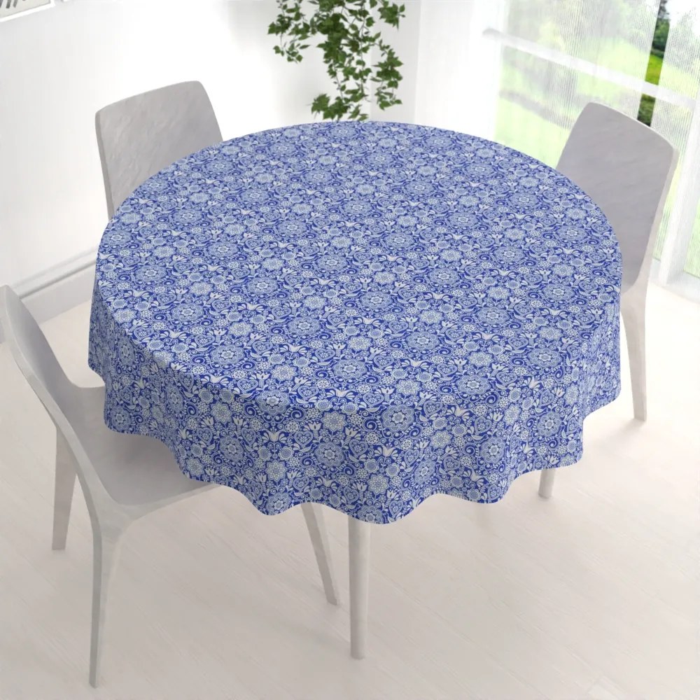 Biante Dekoračný okrúhly obrus PML-100 Modro-biely ľudový ornament Ø 100 cm