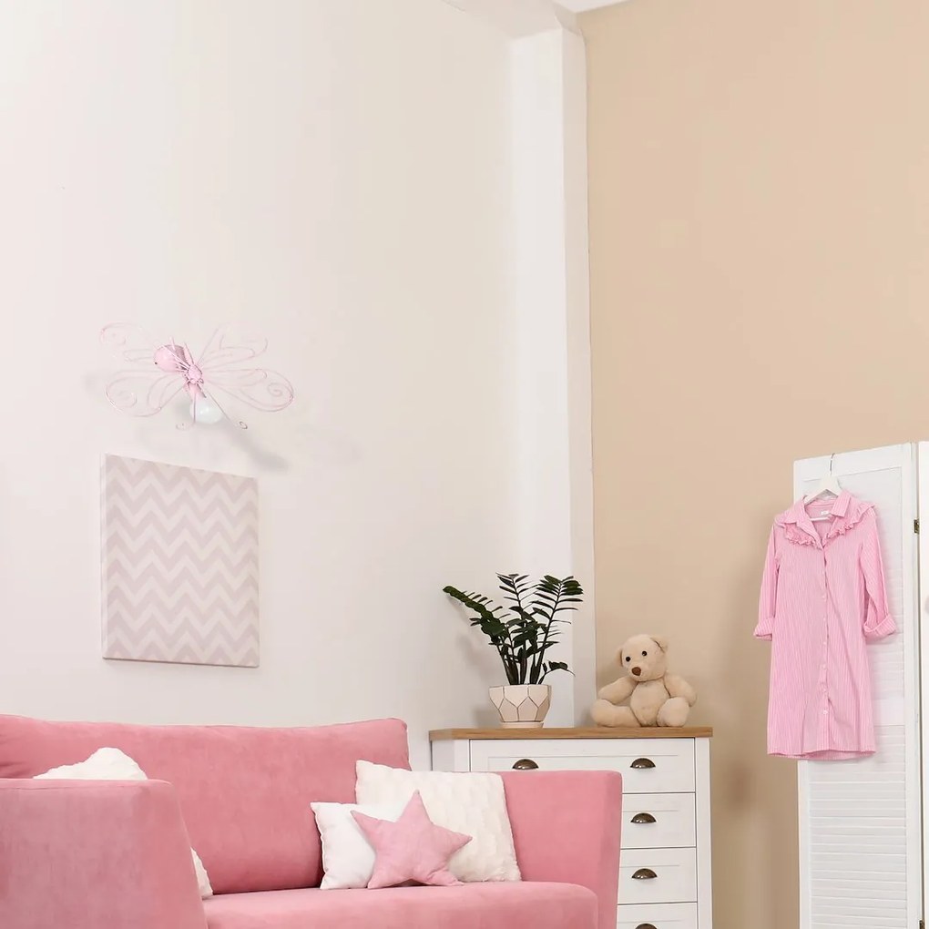 EUlight Detské nástenné svietidlo Butterfly, 1x ružové kovové tienidlo, p