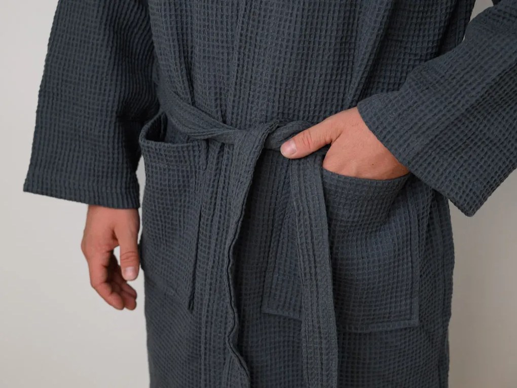 Vaflový župan s kapucňou SPAFFLE, tmavosivý Veľkosť: L/XL