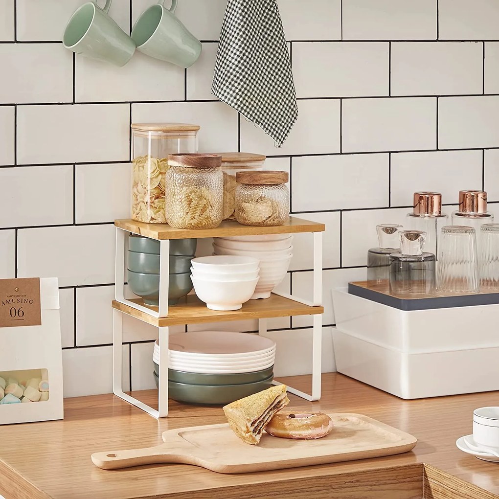 Stojan na koreničky, sada 2 ks policového organizéra, biela a prírodná farba