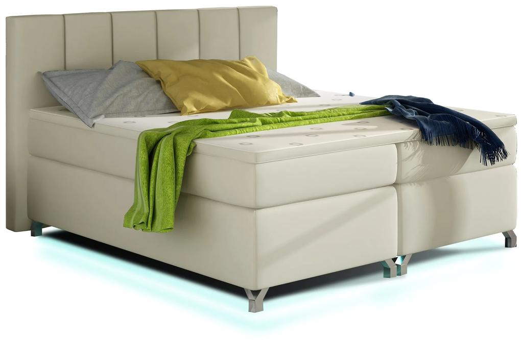 drevko Čalúnená posteľ s LED osvetlením Basilio - Soft 33 - 140 x 200 cm, Krémová