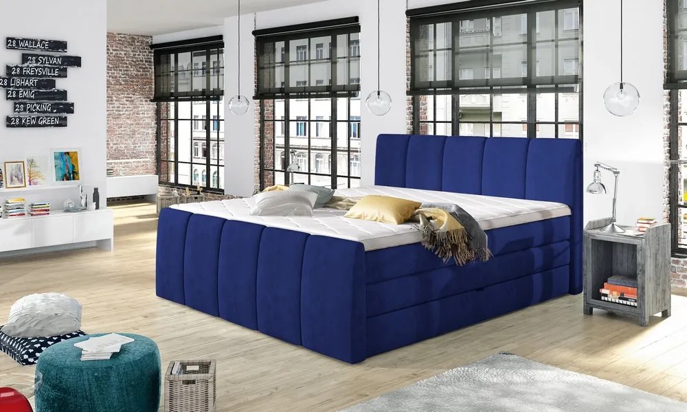 Posteľ boxspring Fresco 180x200 cm, modrá látka