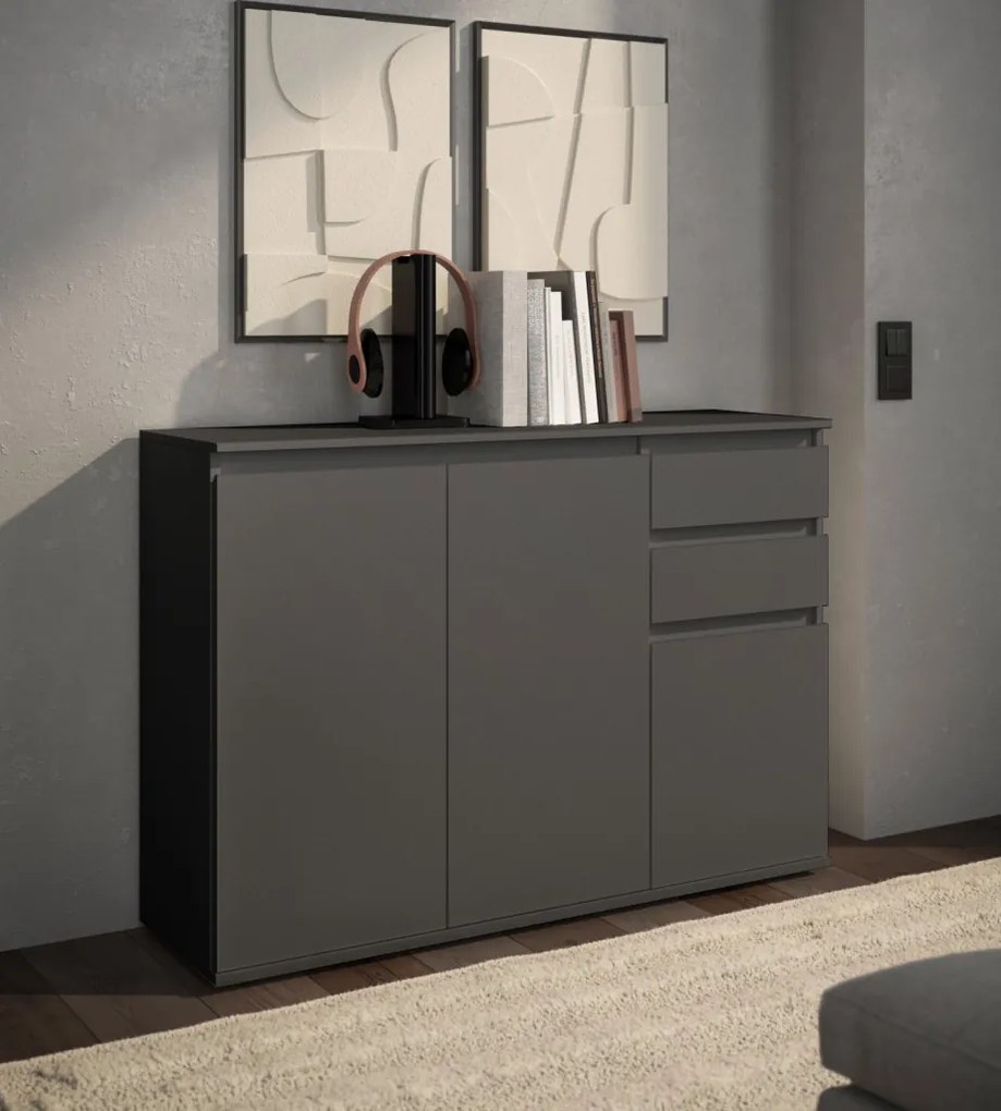 Komoda s 2 šuplíkmi Brest, 119 cm, antracitová