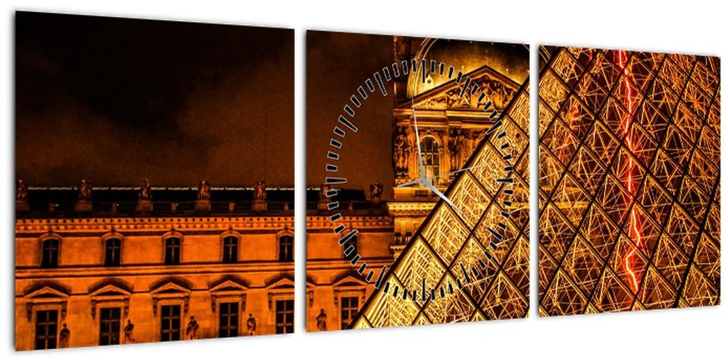 Obraz Louvre v Paríži (s hodinami) (90x30 cm)