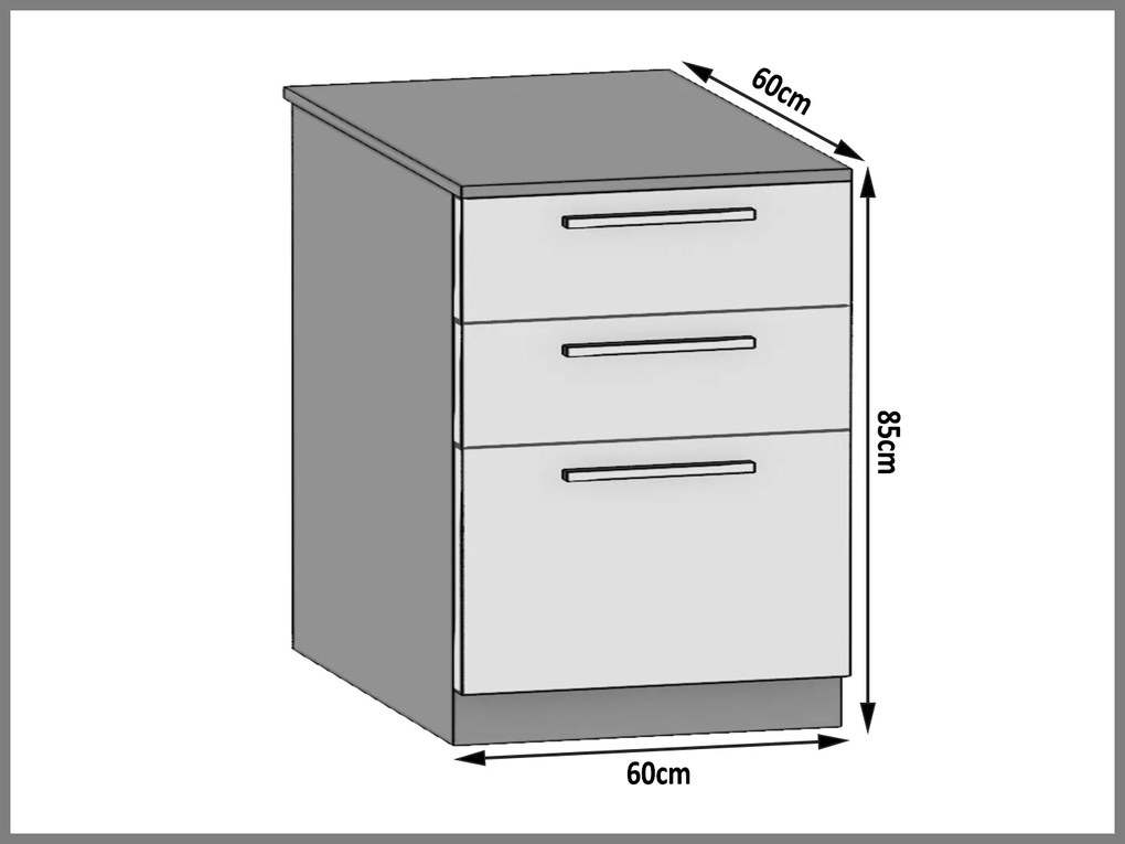 Kuchynská skrinka Belini spodná so zásuvkami 60 cm čierny lesk s pracovnou doskou  INF SDSZ60/1/WT/B/0/B1