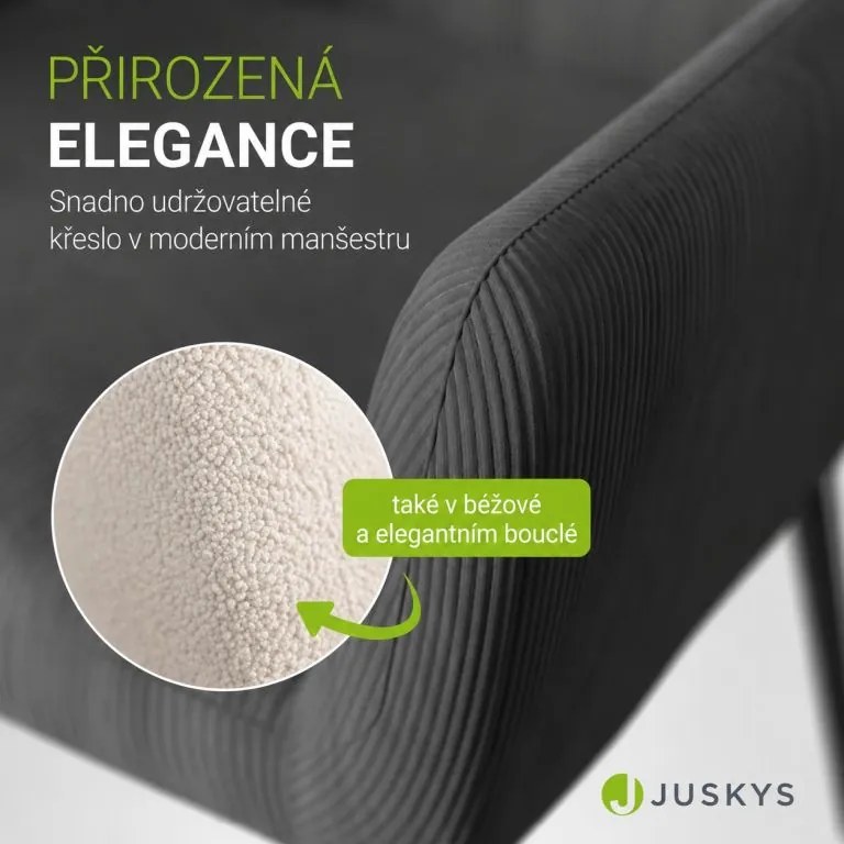 Pohodlné manžetové kreslo z manšestru, sivé