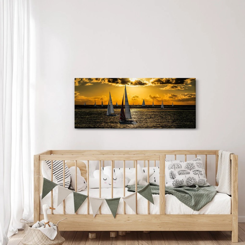 Obraz jachty v západe slnka (120x50 cm)