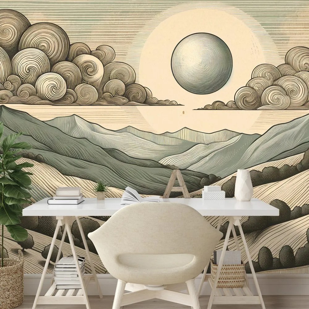 Samolepiaca tapeta horská krajina v retro štýle