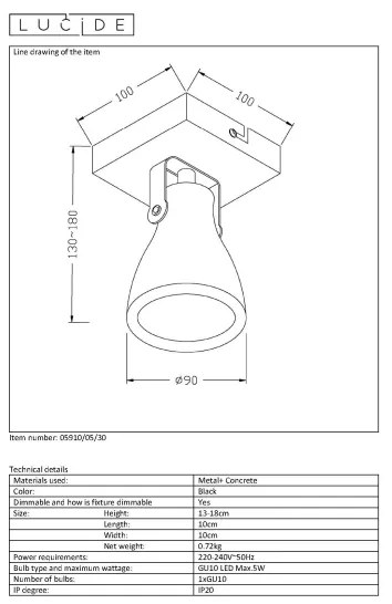 Lucide 05910/05/30 - LED Stmievateľné bodové svietidlo CONCRI 1xGU10/5W/230V