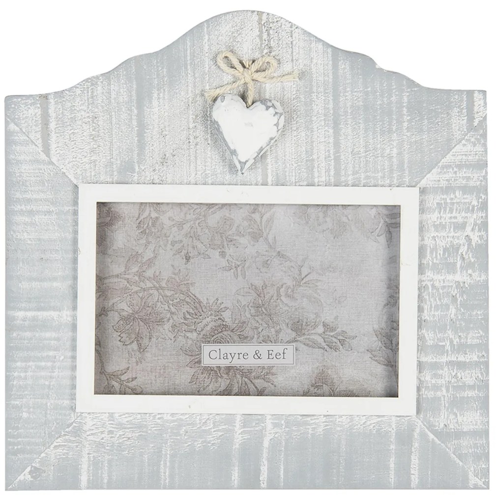 Šedivý drevený fotorámček so srdcom - 22 * ​​2 * 21 cm / 15 * 10 cm