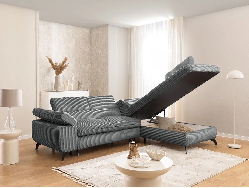 Sivá menčestrová rohová pohovka (pravý roh/do L) Marbeya – Ropez