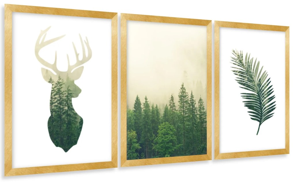 Gario Sada plagátov Divá príroda - 3 dielna Farba rámu: Rustikálna, Veľkosť: 99 x 45 cm